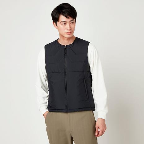 発熱素材】ブレスサーモライトウェイトノーカラーダウンベスト メンズ