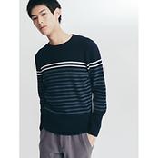 パネルストライプ ワッフルプルオーバーセーター メンズ