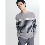 パネルストライプ ワッフルプルオーバーセーター メンズ